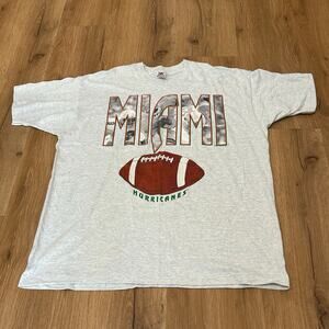 Vintage Miami Hurricanes T Shirt XXL USA 90s Football Graphic Gray NCAA -